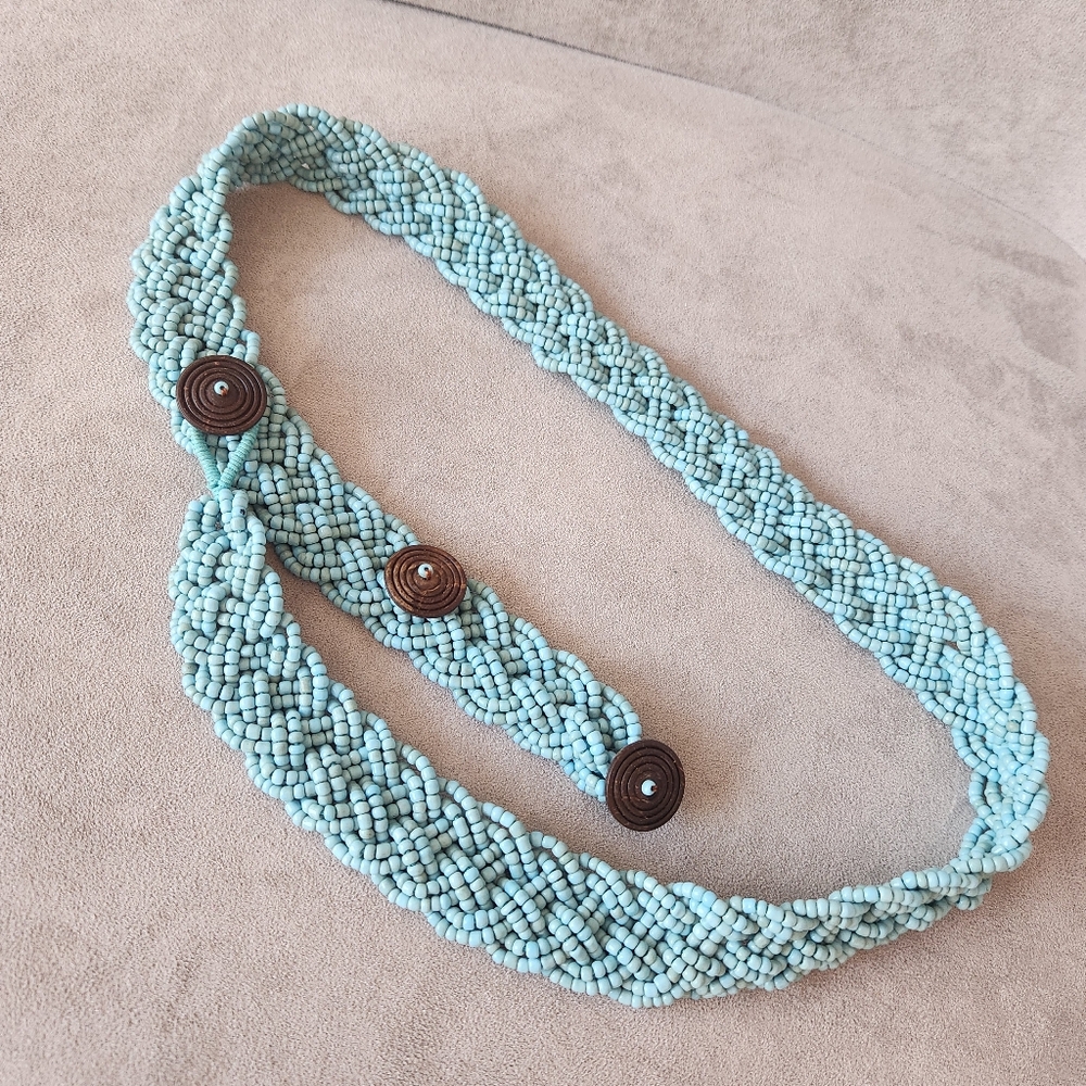 Handmade Belt Women's L Turquoise Beaded Woven Hips Boho Southwestern Festival